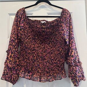 Bar III Vibrant Patterned Smocked Blouse